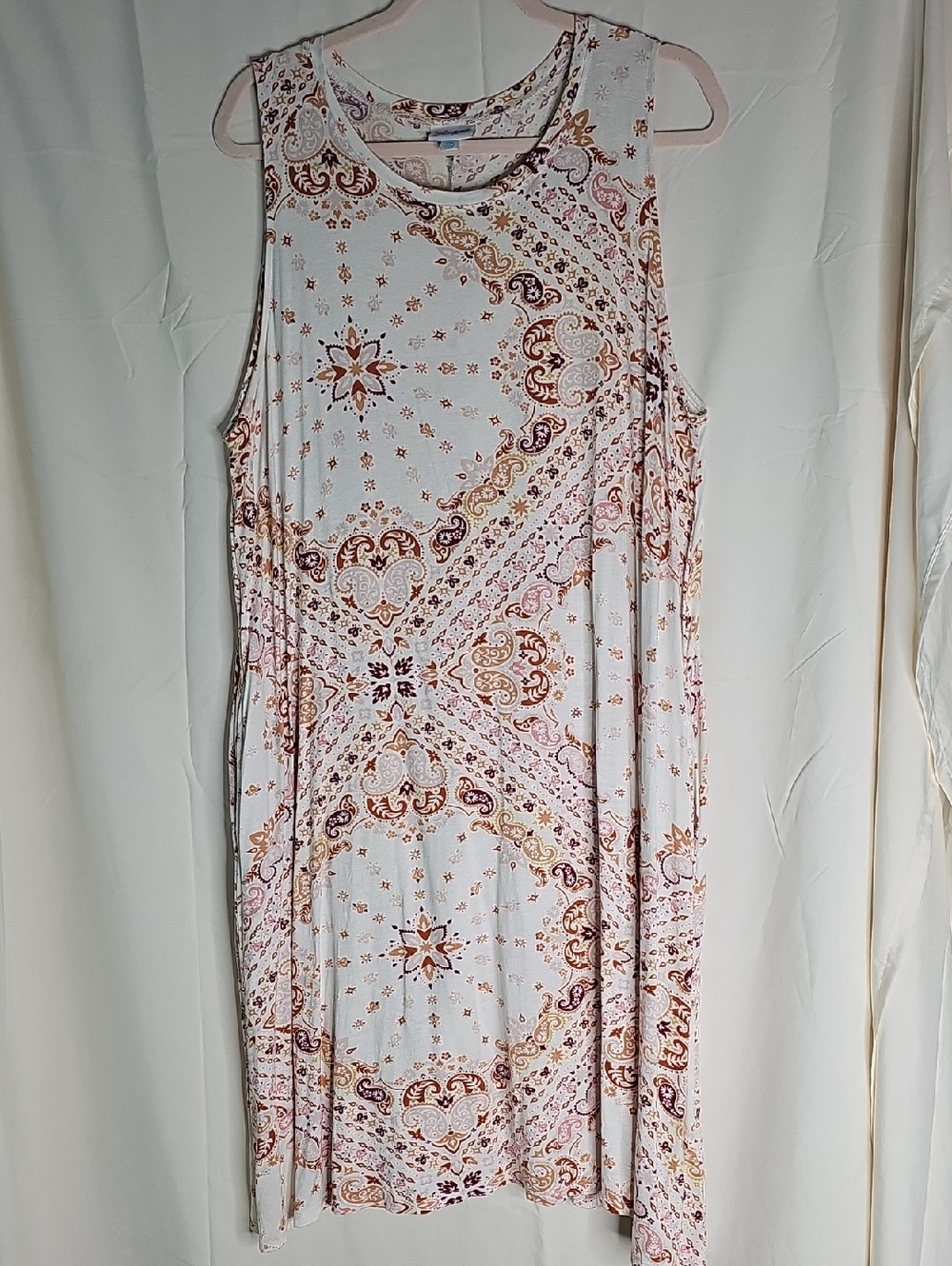 LuLaRoe White Midi Dress with Pink and Brown Paisley Print